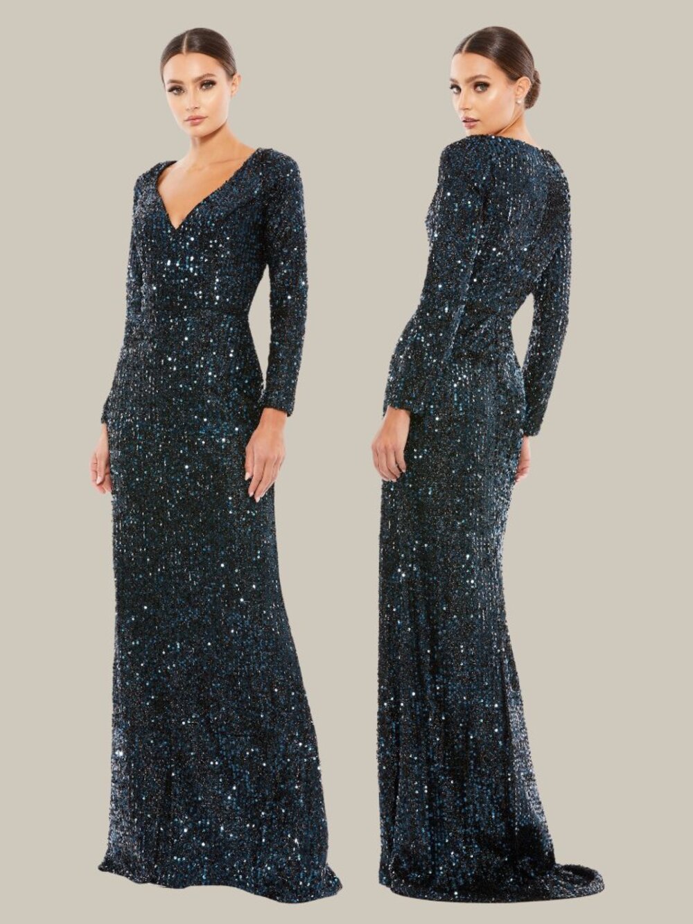 Mac Duggal 26445 Long Sleeve Sequin Gown - Midnight Blue - Size 16